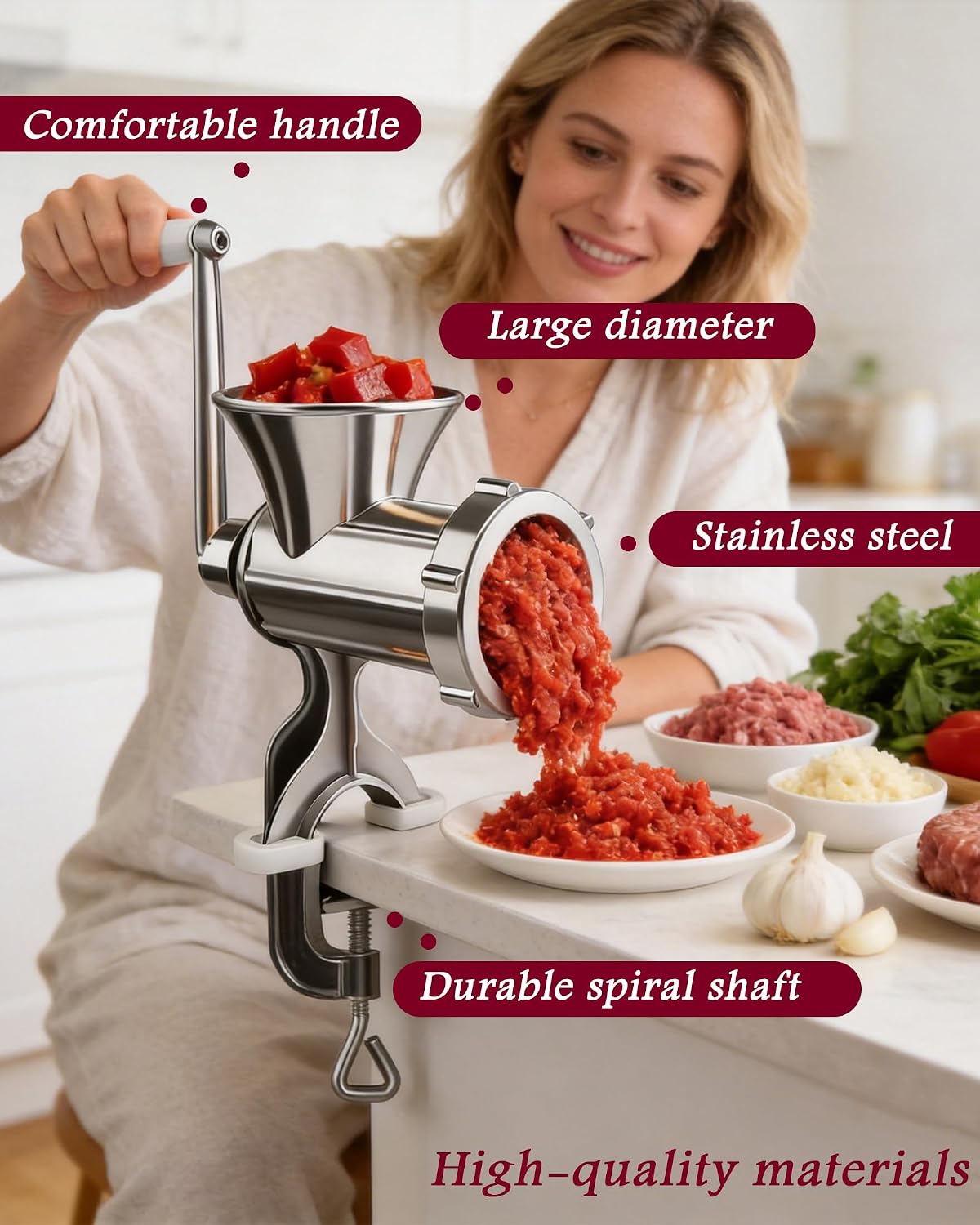 Manual Meat Grinder - Heavy Duty Meat Grinder Manual Mincer Effortless Hand Crank for Fresh Ground Beef For Home Use Fast And Effortless For All Meats (Silver, #10)