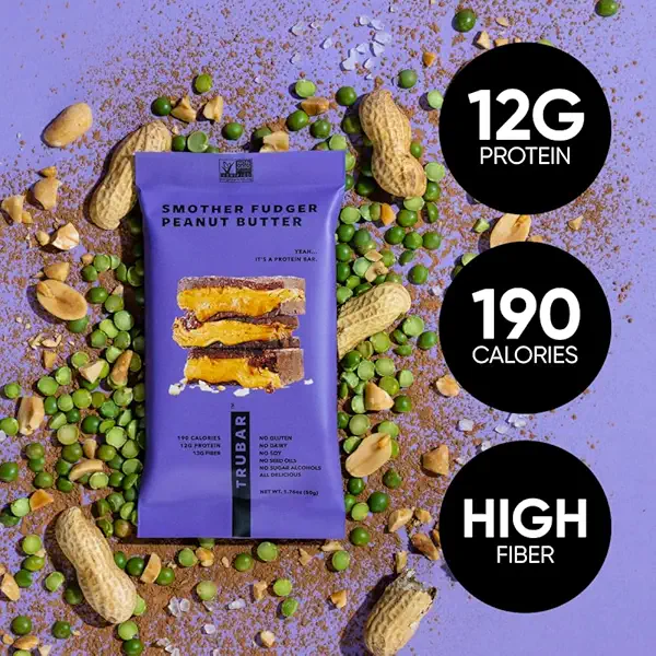 TRUBAR Vegan Protein Bar, Smother Fudger Peanut Butter, Gluten Free, Plant Based Protein, Dairy Free, Non GMO, Soy Free, No Sugar Alcohols, 12G Protein, 13G Fiber, Healthy on the Go Snack Bars, 12 CT 5