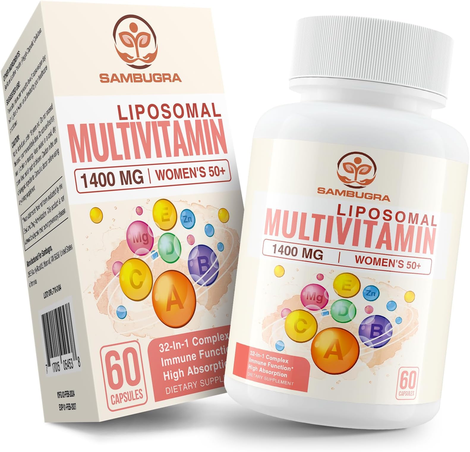 Liposomal Multivitamin for Women 50+ - Women Daily Multivitamin with 32 Ingredients, CoQ10, Vitamins C, B, D, E for Cardiovascular & Bone Health Support - Iron-Free (60 Capsules)