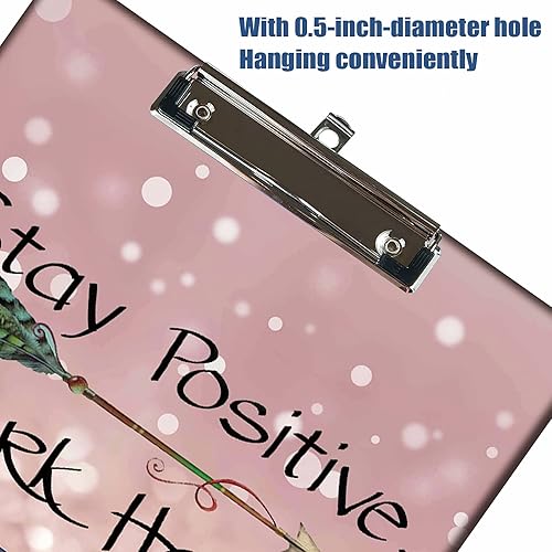 Miniatura 5 de Portapapeles de plástico Stardard tamaño carta A4 de 12.5 x 9 pulgadas, clip de perfil bajo, cita inspiradora para mantenerse positivo, trabajo duro