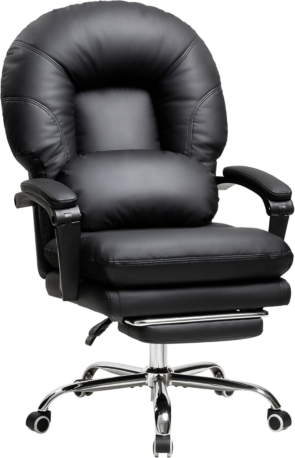 Big and Tall Ergonomic Office Chair Computer Desk Chair - Home Desk Chair with Footrest, High-Back Swivel PU Leather Executive Office Chair (Black)
