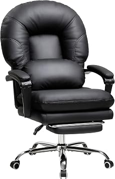 Big and Tall Ergonomic Office Chair Computer Desk Chair - Home Desk Chair with Footrest, High-Back Swivel PU Leather Executive Office Chair Black