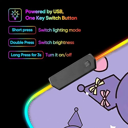 Miniatura 6 de Alfombrilla de mouse para juegos de anime RGB, alfombrilla de mouse grande para juegos de caricaturas con 14 modos de iluminación, alfombrilla de