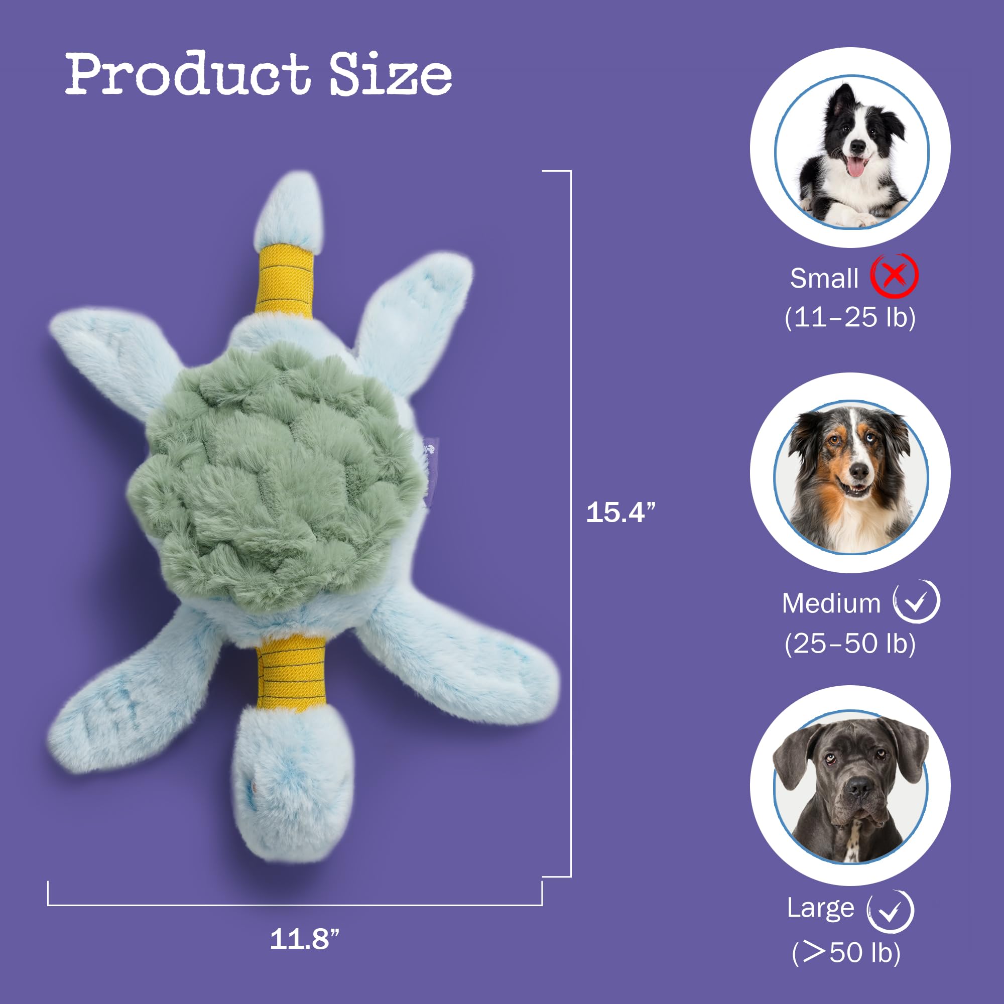 Fuzzwoof Jouet couineur pour chien, jouet tortue à tirer et froisser pour chien, jouet interactif en peluche robuste pour les garder occupés