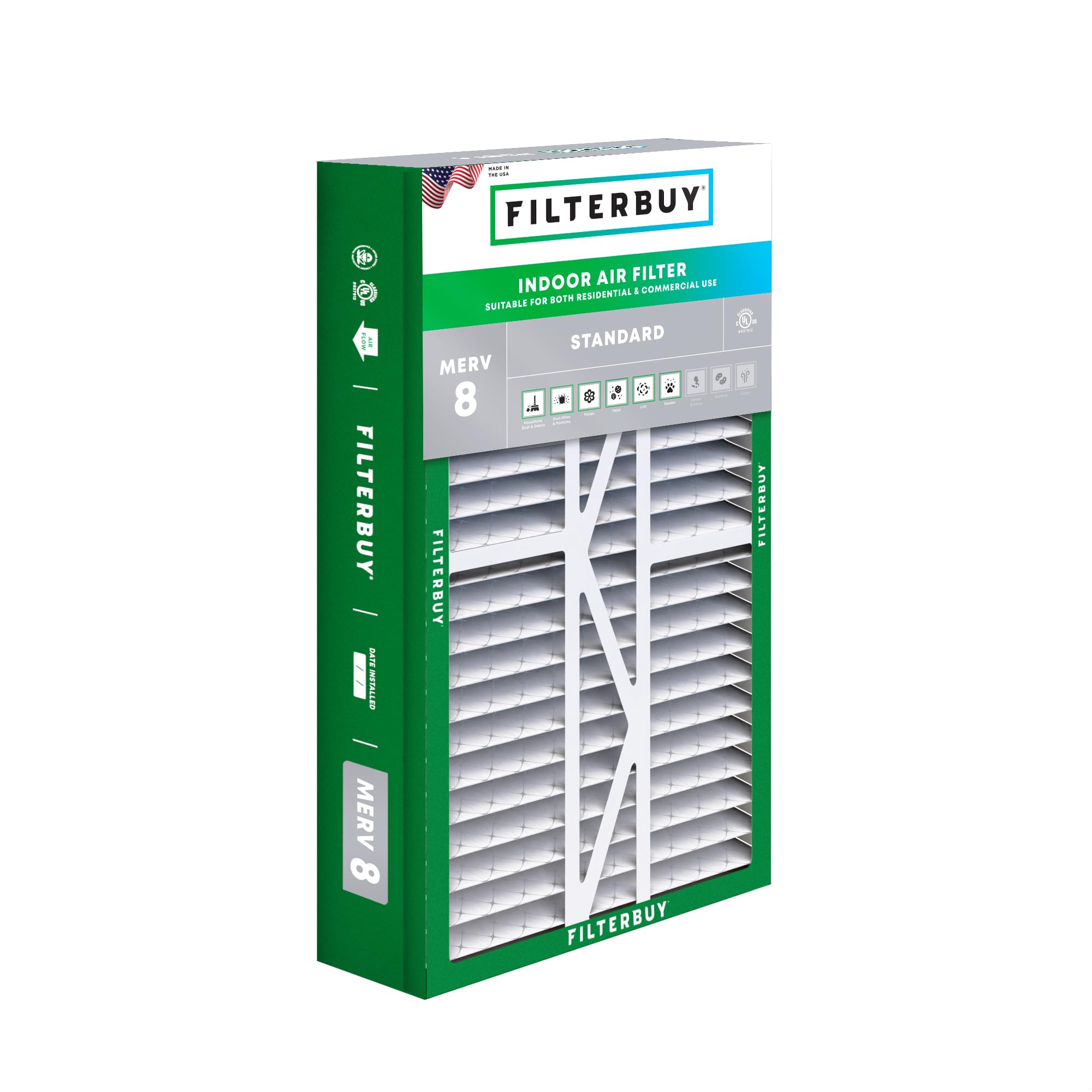 Filterbuy 17.5x27x5 Air Filter MERV 8 Dust Defense (1-Pack), Pleated HVAC AC Furnace Air Filters Replacement for Trane Perfect Fit & American Standard (Actual Size: 17.13 x 26.13 x 4.97 Inches)
