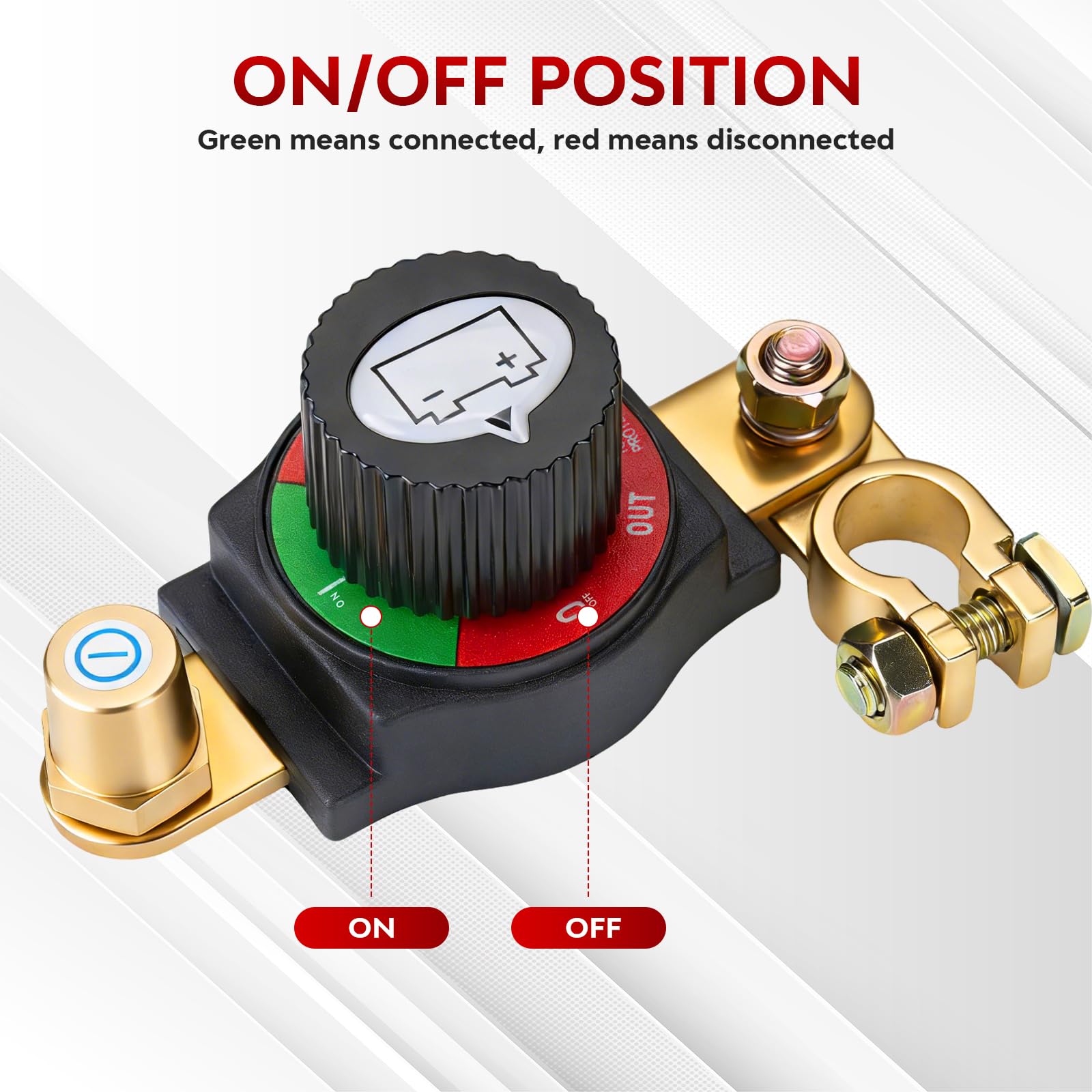 Desconectador de Bateria Coche 12V-48V, Cortacorrientes Coche Ajustable 180°, Interruptor Principal de Batería, Corta Corriente Bateria para Coche, Moto, Barco, Yate, Apto para el terminal negativo - 5