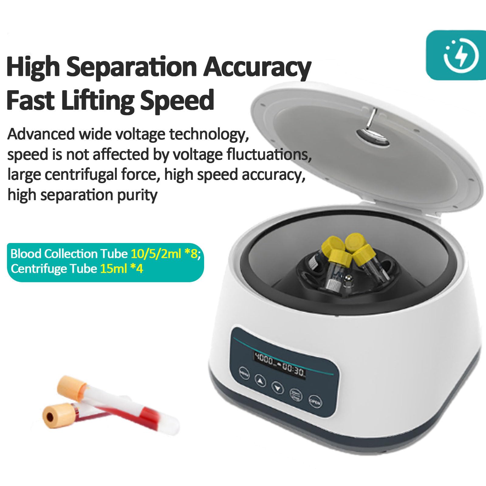 Centrífuga de Laboratorio, microcentrífuga científica Digital LCD con Temporizador Ajustable, de sobremesa, para Tubos de 8 × 10/5/2 ml y Tiras reactivas de PCR de 4 × 15 ml, LC-400