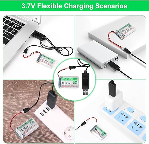Miniatura 7 de Batería Li de 3.7 V 1100 mAh con cable de cargador USB 102540 1S LiPo batería con placa de protección, cinta de goma aislada y enchufe micro JST