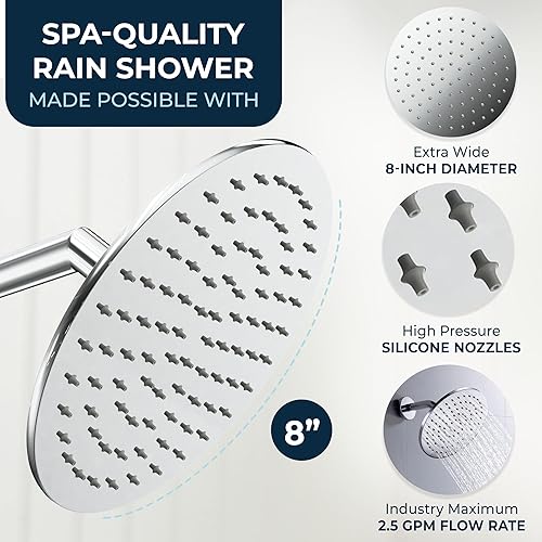 Miniatura 3 de HammerHead Showers Cabezal de ducha tipo lluvia de metal sólido de 8 pulgadas, cromado, cabezal de ducha de lluvia y alto flujo de 2.5 GPM,