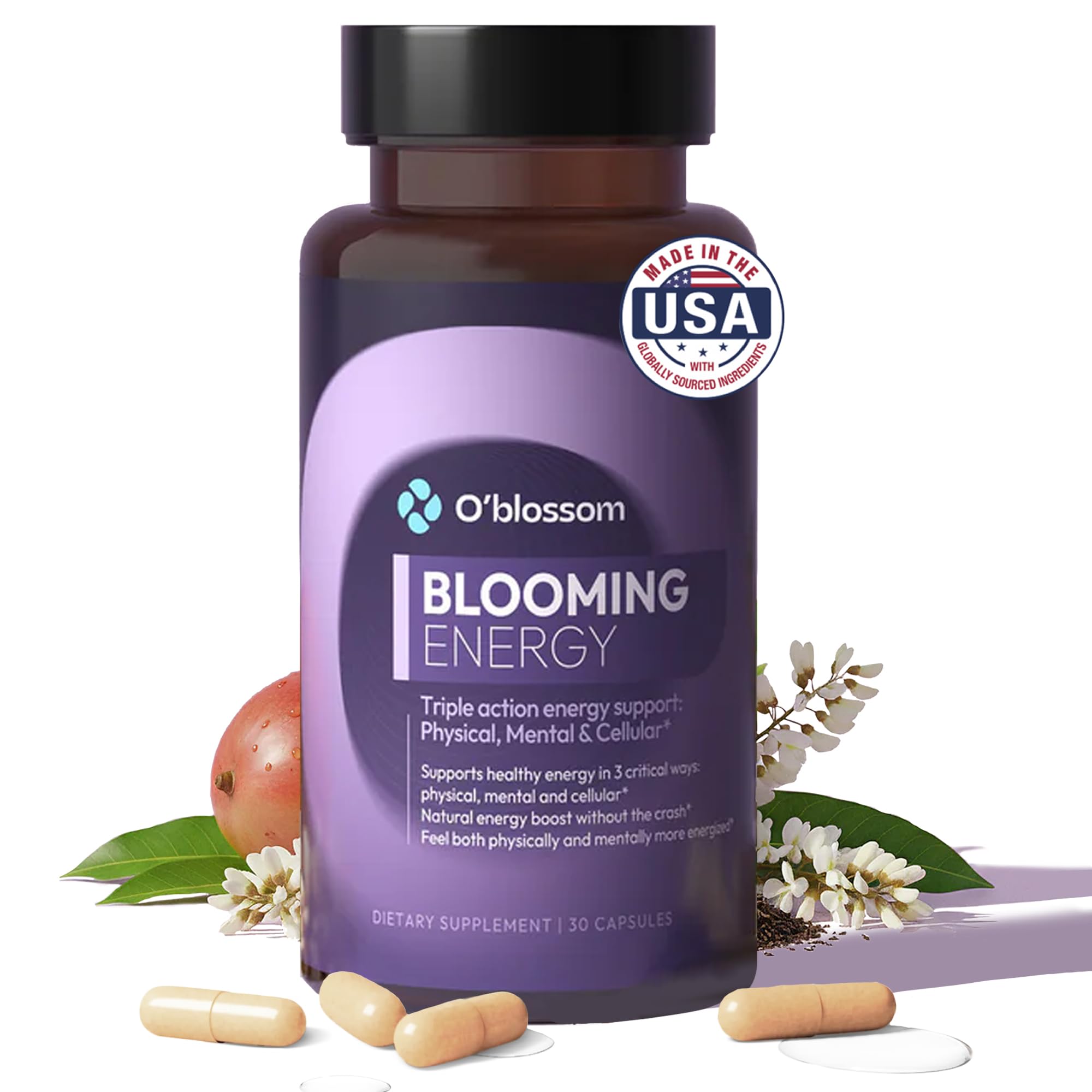 Oblossom Blooming Energy Nuro Gum Energy and Focus - Sharp Focus No Explode Boost with Zynamite Quercetin Ltheanine