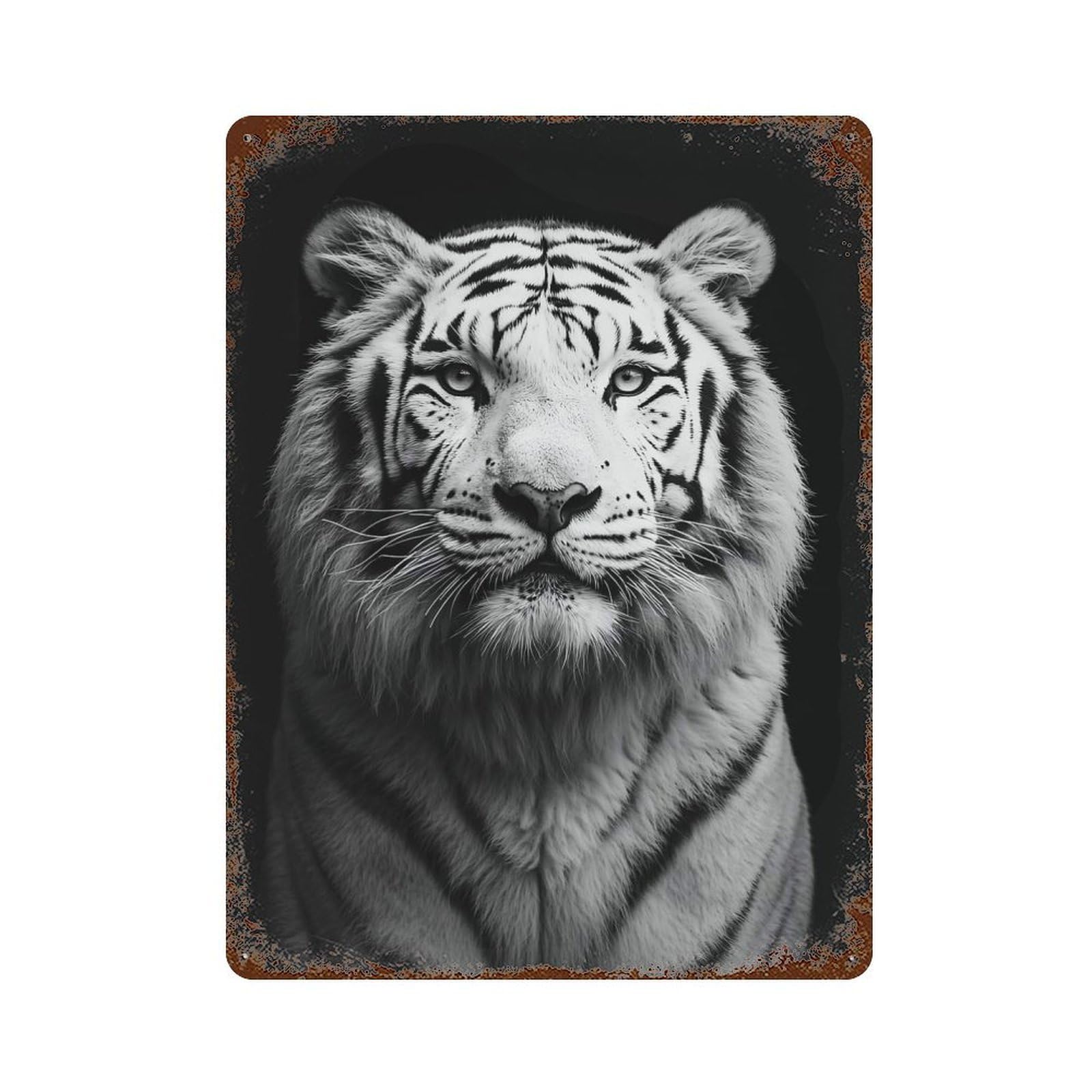 Monochrome Tiger Portrait Aged Metal Wall Plaque 15.7"x11.8", for Office, Studio And Wall Decor, Novelty Wall Decor