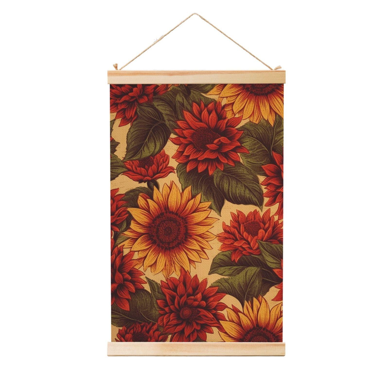 Red Sunflower Posters Wooden Shaft Hanging Poster Canvas Prints Scroll Wall Art Painting Vintage Wall Banner Modern Artwork Decor for Home Decor Ready to Hang 12"x18"