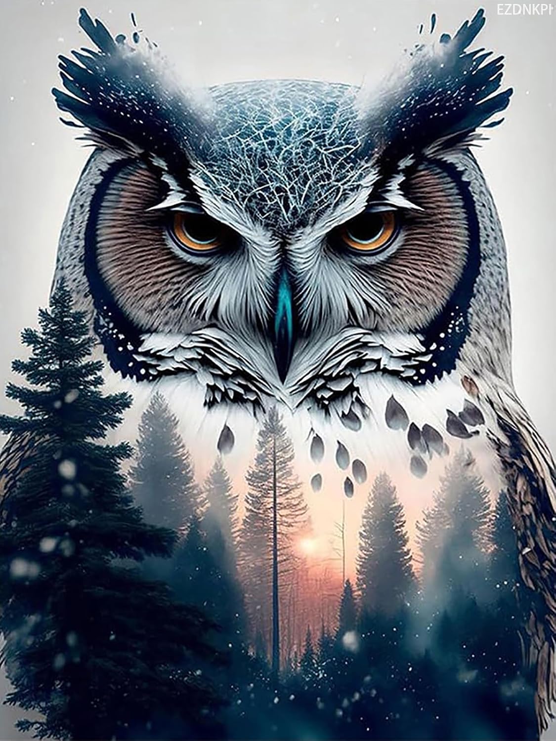 EZDNKPI Cross Stitch Kits for Adults, Stamped Embroidery Kit with Owl Pattern, DIY Needlepoint Supplies, 12x16inch Full-Range Craft Kit for Beginners