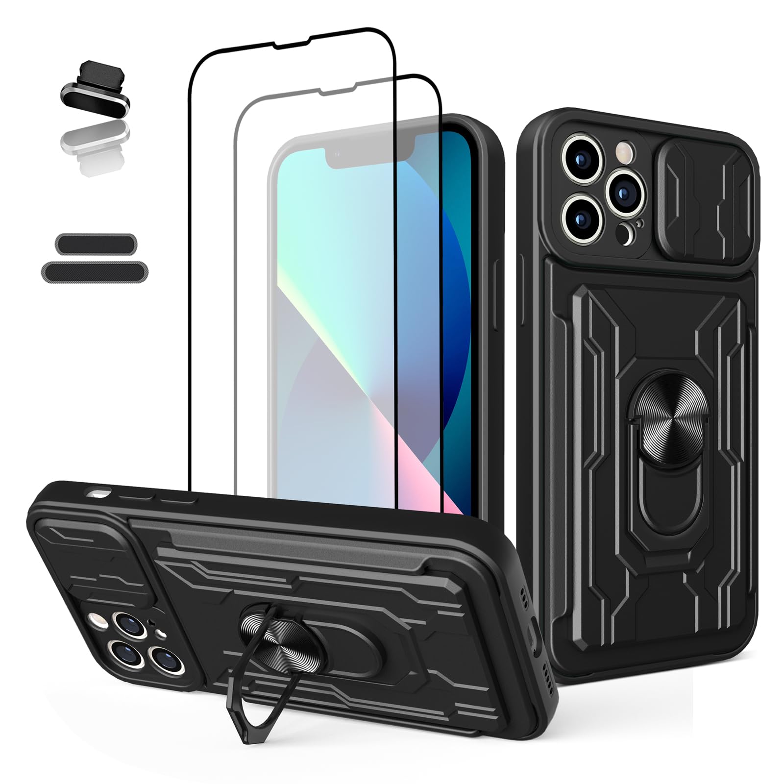 ymxdmd Wallet Case for Apple iPhone 13 Pro 6.1 Inch, Credit Card Driver's License Slot Sliding Door Hides Portable Design, Double Layer Hybrid