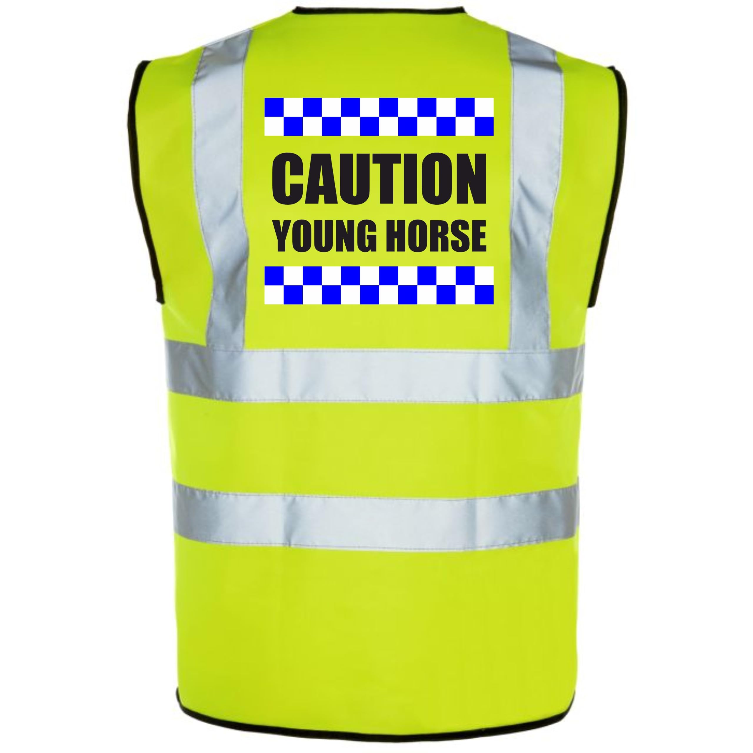 Equestrian SILLITOE CAUTION YOUNG HORSE Hi Viz Vis Vest Horse Riding Equine Safe Reflective Waistcoat Jacket Road Safety Visibility Medium