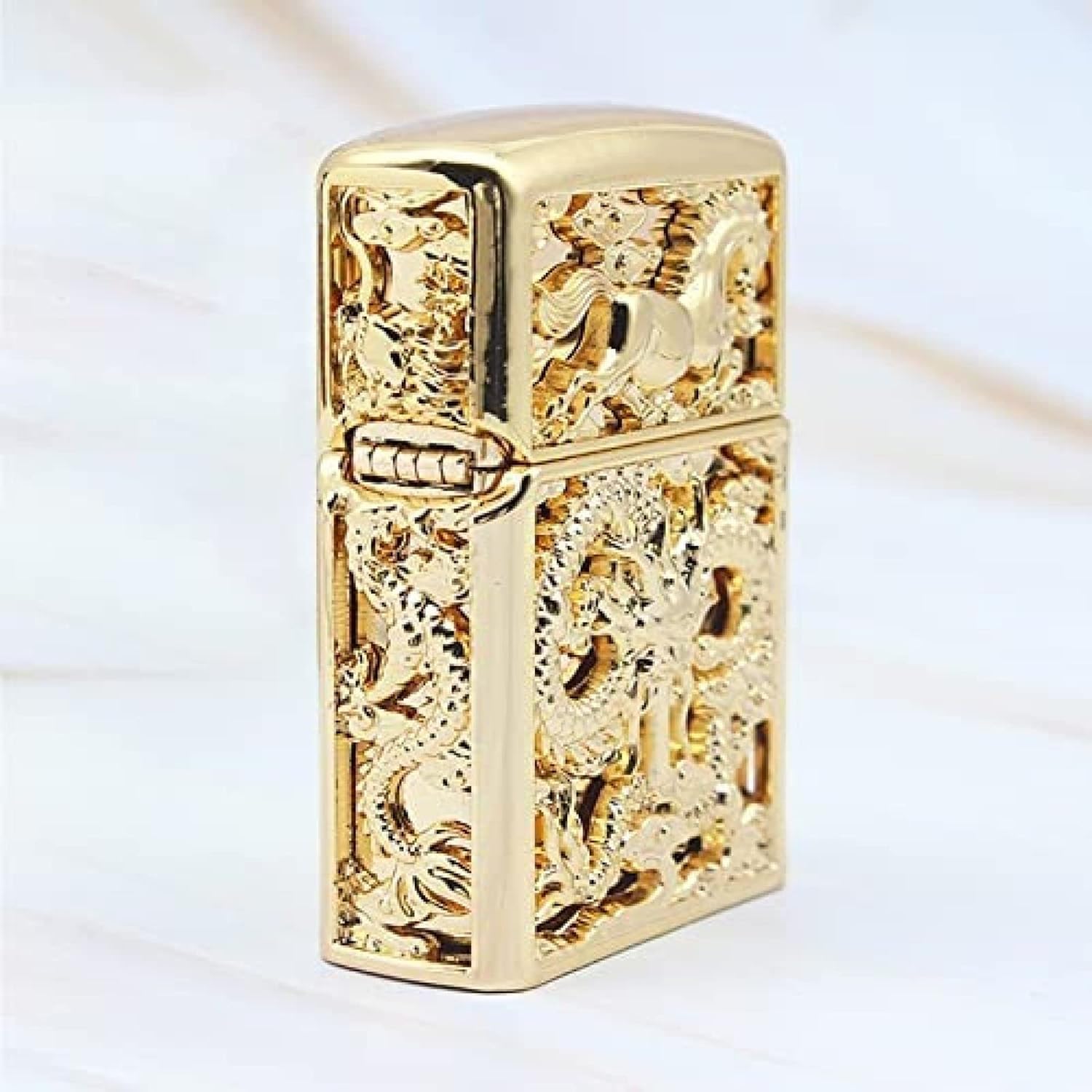 Refillable Dragon Pattern Vintage Groove Lighter Antique Gold Wheeled Kerosene Lighter - Cool Lighter