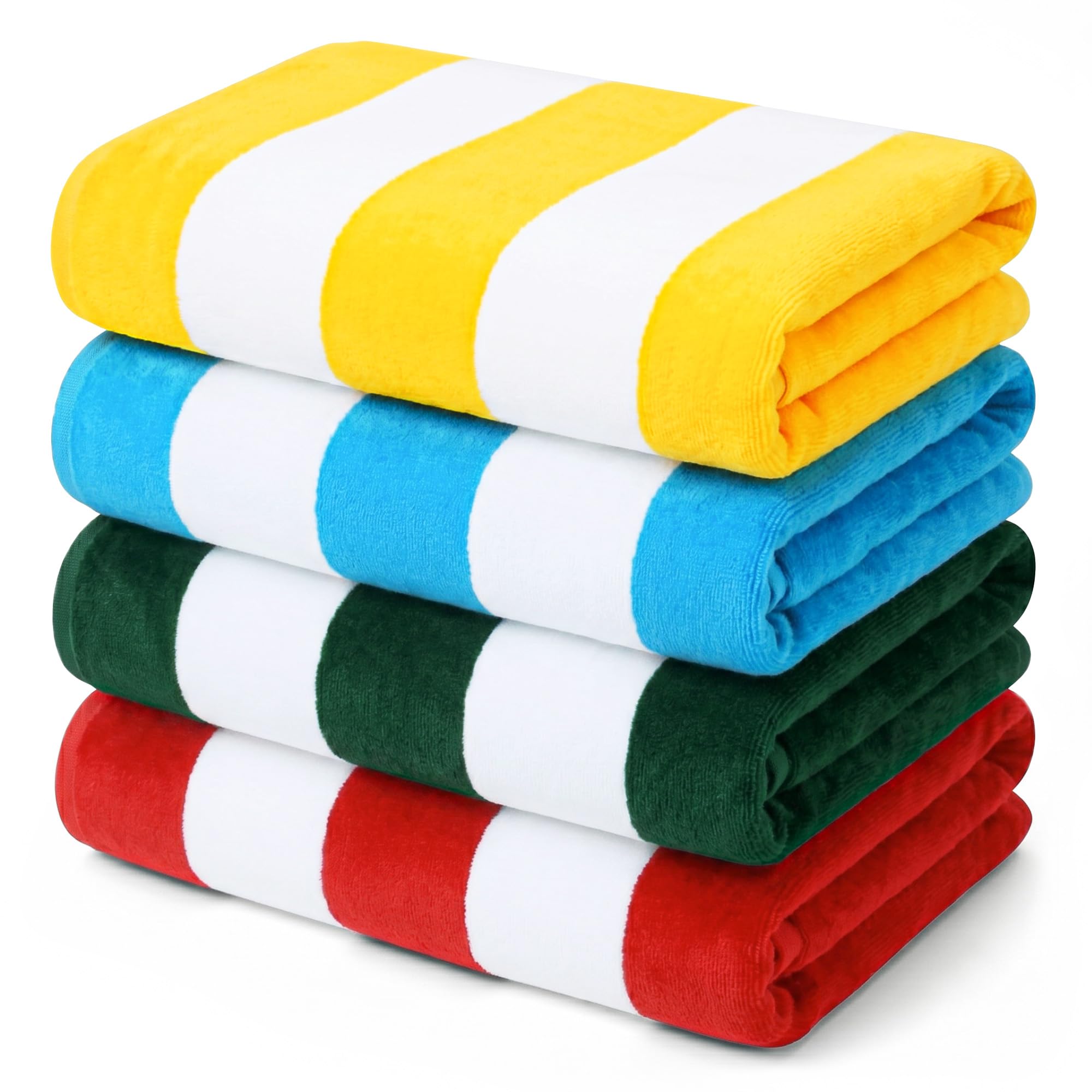 4er-Set Strandtuch 180x90 cm Große Strandtücher aus Baumwolle, Weiche und Saugfähige Badetuch Pooltuch Duschtuch mit Streifenmuster, Blau,Grün,Rot,Gelb
