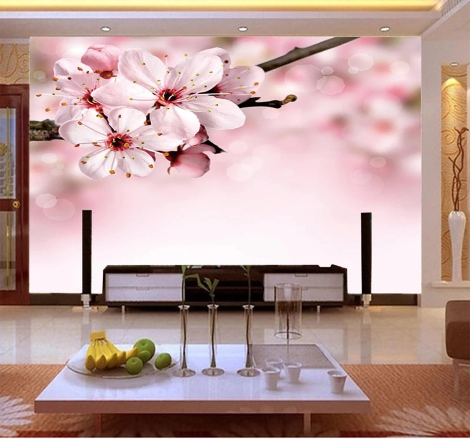 Wallpaper-3D-Xlm 350Cm×256Cm(B×H) Minimalist Three Dimensional Beautiful Pink Peach Blossoms 3D Wallpaper Easy Install Feature Office Living Room Sofa Bedroom Tv Background Wall Decoration-350Cm×256Cm