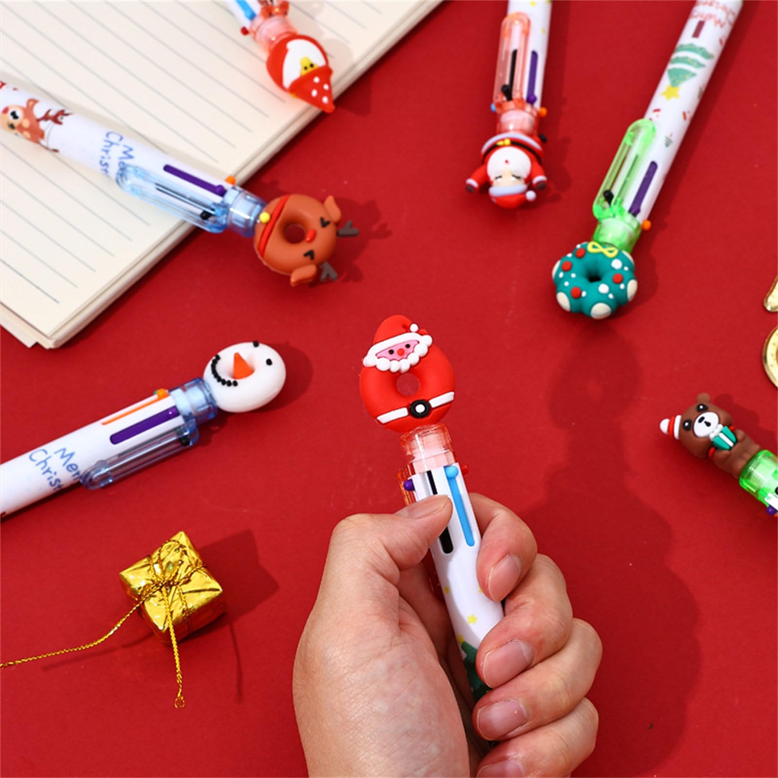 10Pcs Christmas Multicolored Ballpoint Pens 6-in-1 Retractable Ballpoint Pen Snowman Reindeer Christmas Tree Quick Dry Smooth Writing Pen — view 7
