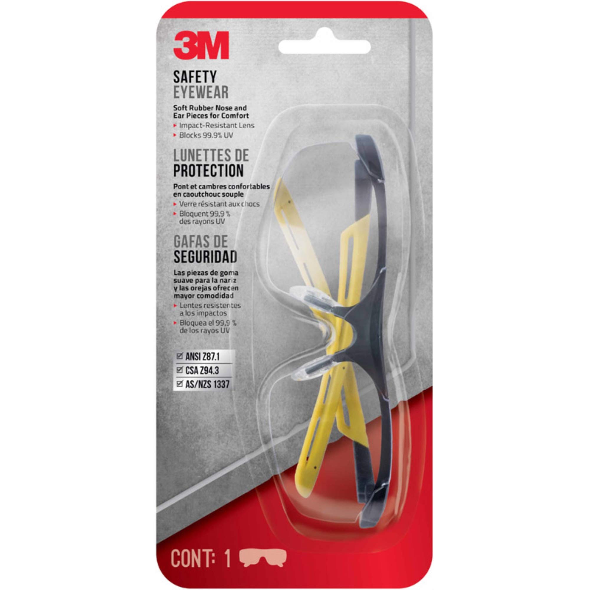 3M 2001731 Anti-Fog Impact-Resistant Safety Glasses44; Black & Yellow Frame & Clear Lens