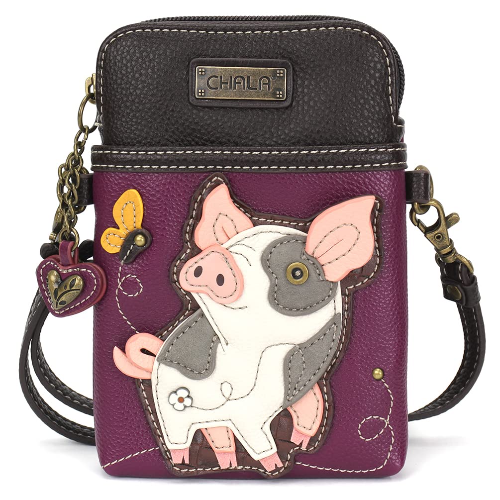 CHALA Farm Animal Collection Cell Phone Crossbody Purse-Women PU Leather/Canvas Multicolor Handbag with Adjustable Strap