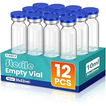 10ml Sterile Vials with Self Healing Injection Port and Sealing Cap, Glass Sterile Vials for Injections 12 Pack