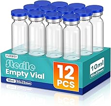 10ml Sterile Vials with Self Healing Injection Port and Sealing Cap, Glass Sterile Vials for Injections (12 Pack)