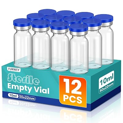 FURWEY 10 mL Sterile Empty Glass Vials for Injection, 12 Pack, Self-Healing Injection Port and Sealing Cap