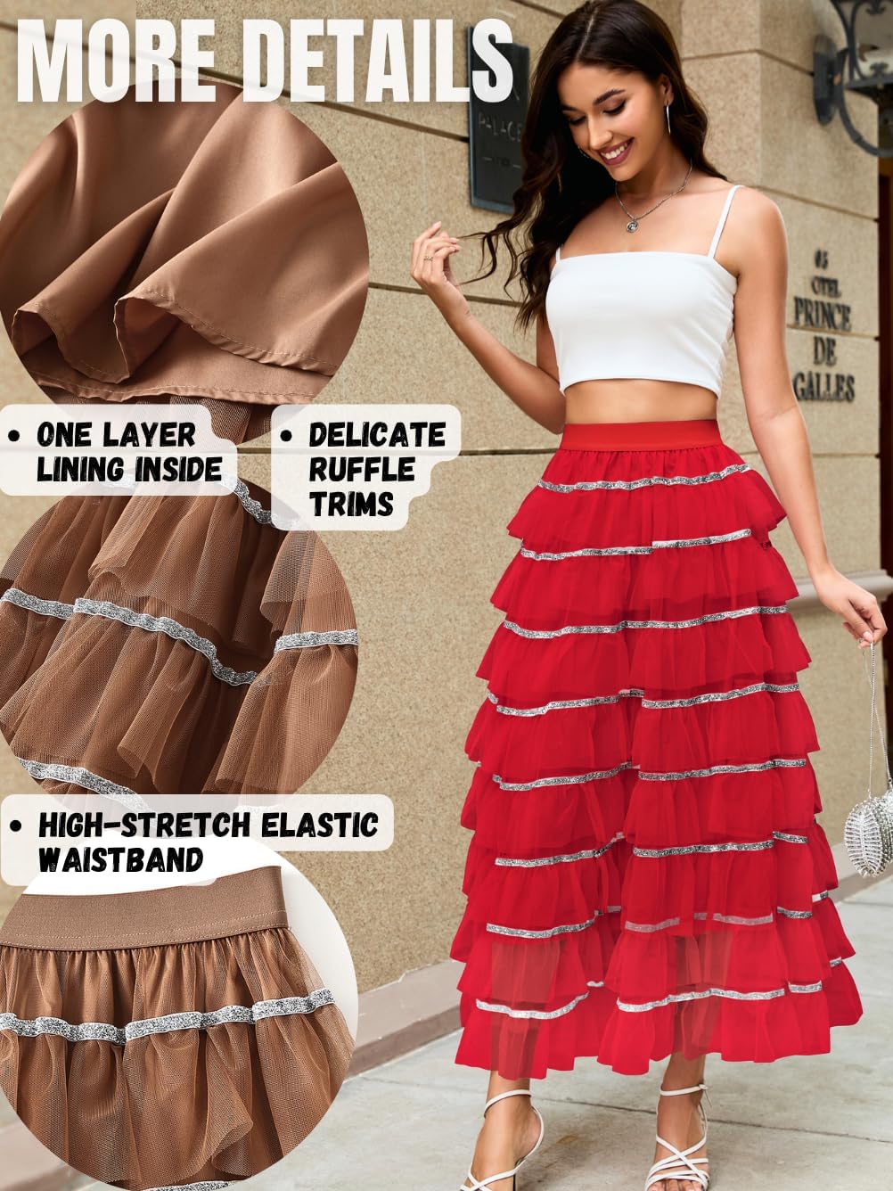 Kaei&Shi Ruffle Fairy Tulle Skirt,Tiered Long Pleated Skirts,Burlesque Costume for Women