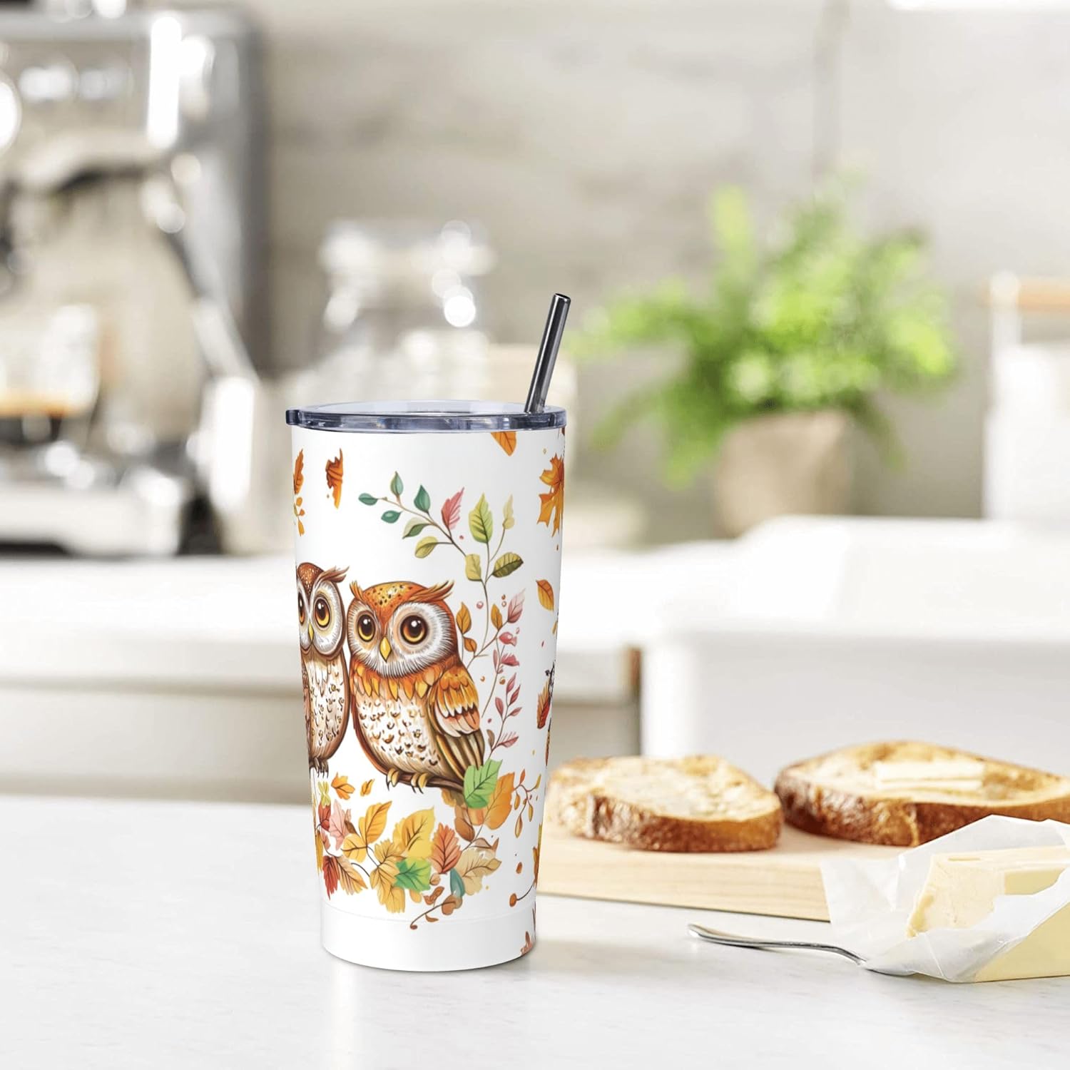 FyLybois Owl Tumbler with Lid and Straw 20oz Travel Coffee Mug Gifts Stainless Steel Vacuum Insulated Cup Double Wall Water Bottle for Office Car Home - Image 3