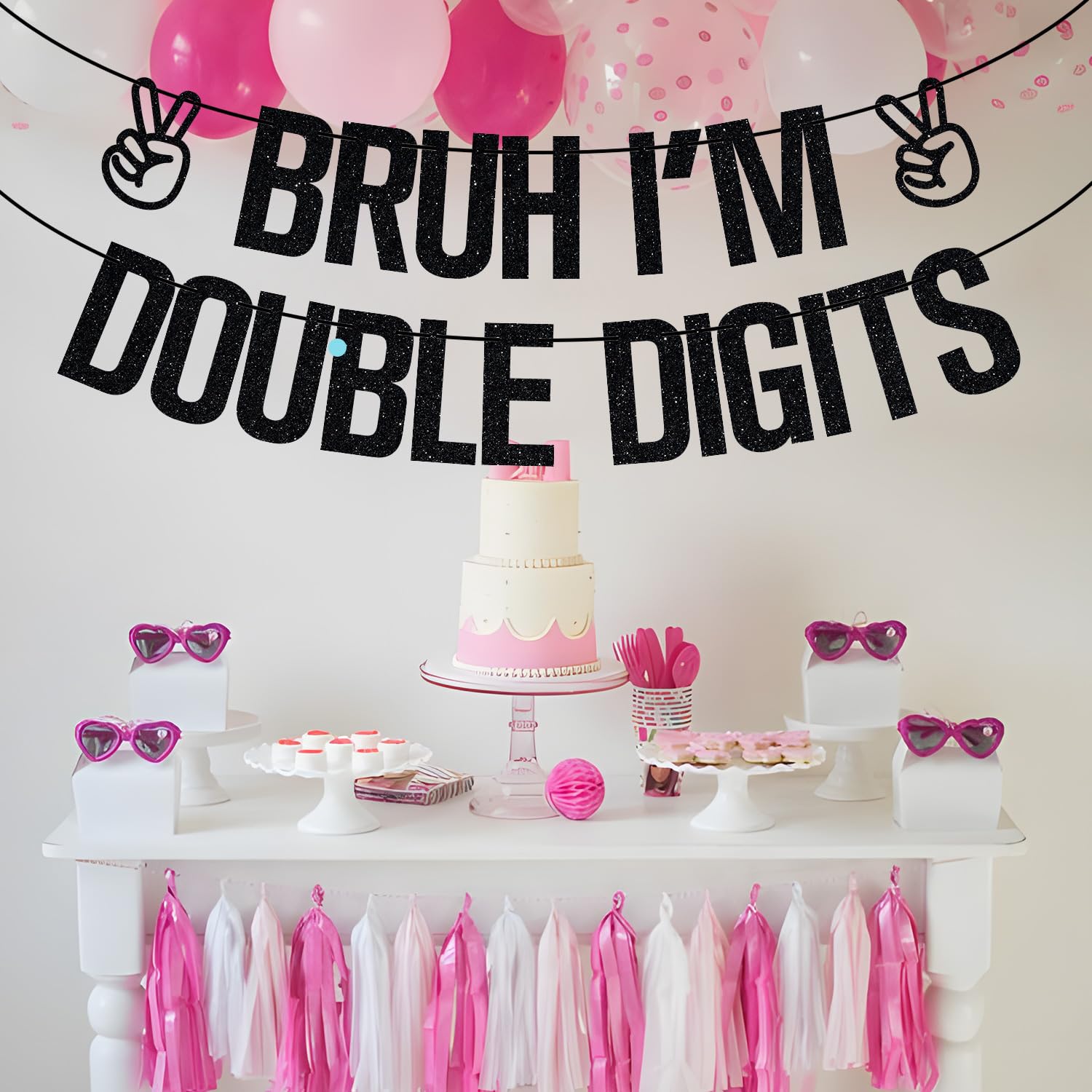 Striscione 'Bruh I'm Ten' Per Festa Di 10 Anni – Decorazione Compleanno Ragazzo, Glitter Nero, Già Assemblabile, 2,4 Metri