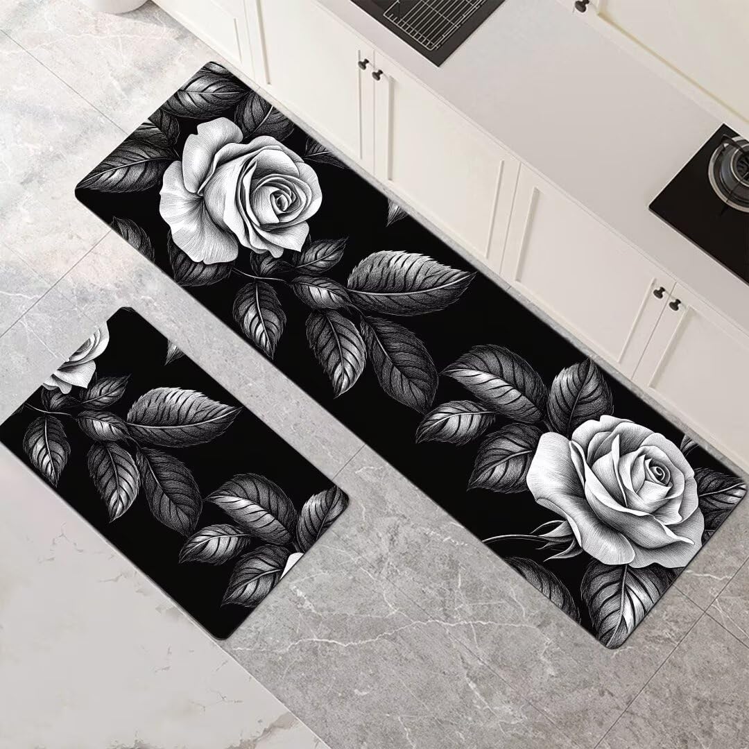 Alfombra cocina lavable antideslizante alfombras de cocina de 2 piezas secado rapido baño negro