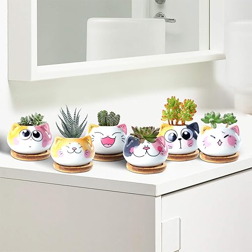 Miniatura 7 de YINUOWEI Macetas para suculentas con drenaje de 3.6 pulgadas, mini macetas para plantas de animales, pequeñas macetas de cerámica para plantas de