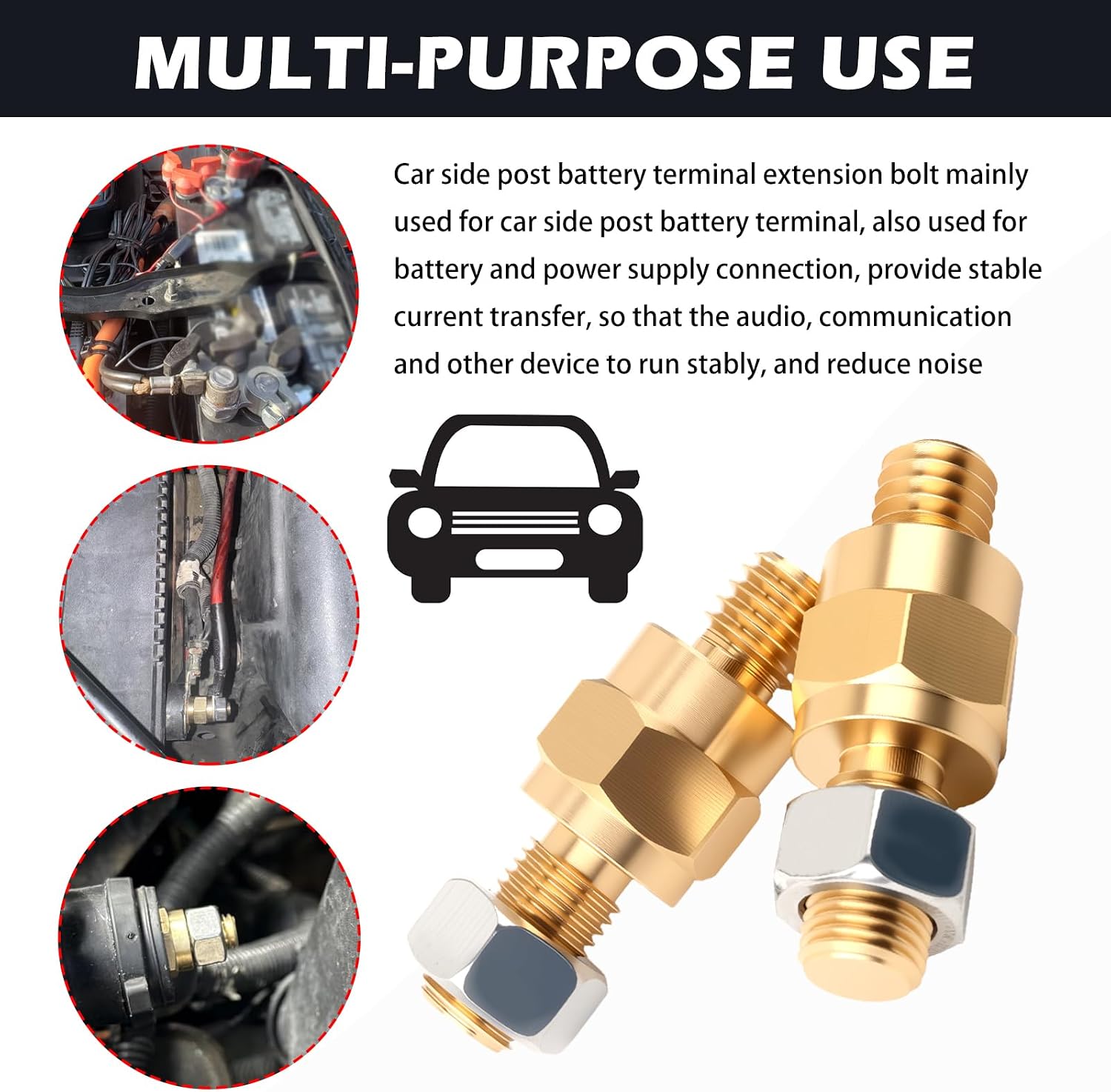 2PCS Side Post Battery Terminal Bolts with 2PCS Nuts,Side Post Battery Bolts with 3/8"-24 Fine & 3/8"-16 Coarse Teeth,Professional Batteries Sides Posts Terminals Car Accessories