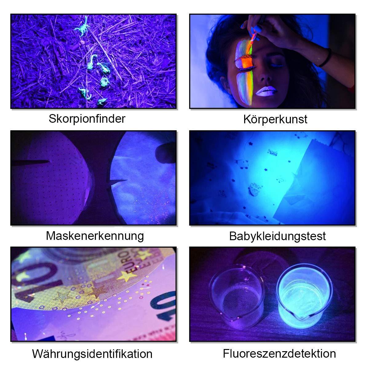 Schwarzlicht Taschenlampe, 128 LEDs UV Lampe mit UV Schutzbrille für Heimtierurindetektoren, Schwarzlichtlampe 395nm UV Licht Scorpion Torch Lampe für unechte Banknoten, Urin von Hunde, Katzen