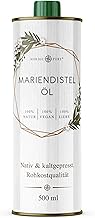 Mariendistelöl 500ml, kaltgepresst von Nordic Pure - Reich an Vitamin E & ungesättigten Fettsäuren - Unterstützt die Leberfunktion - Zur Ernährung sowie zur Hautpflege geeignet