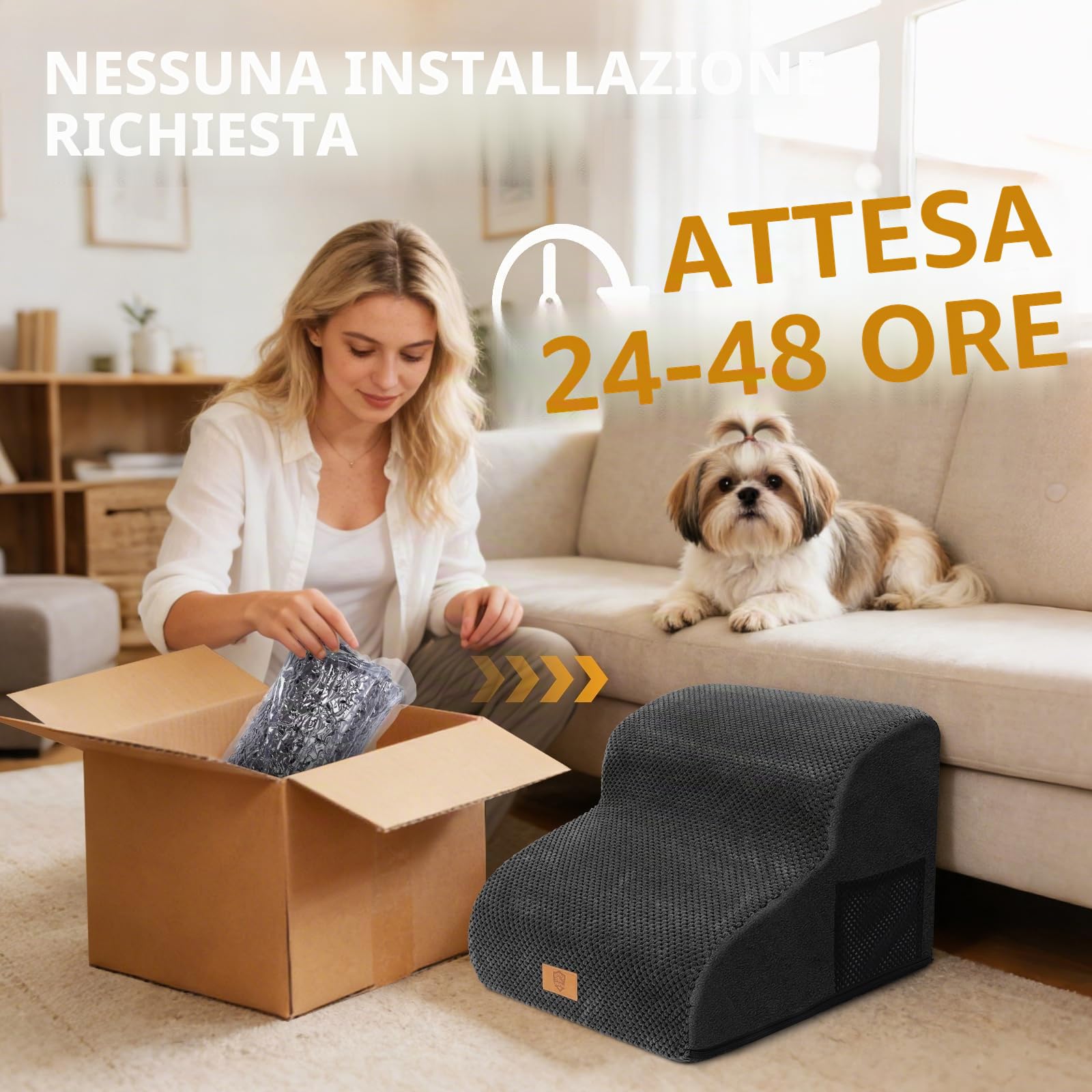 Zvonema Scaletta per Cani 2 Gradini, Rampa per Cani Letto in Spugna, Scala Antiscivolo per Animal In Schiuma Ad Alta Densità, Gradini Antiscivolo per Cuccioli Gatti