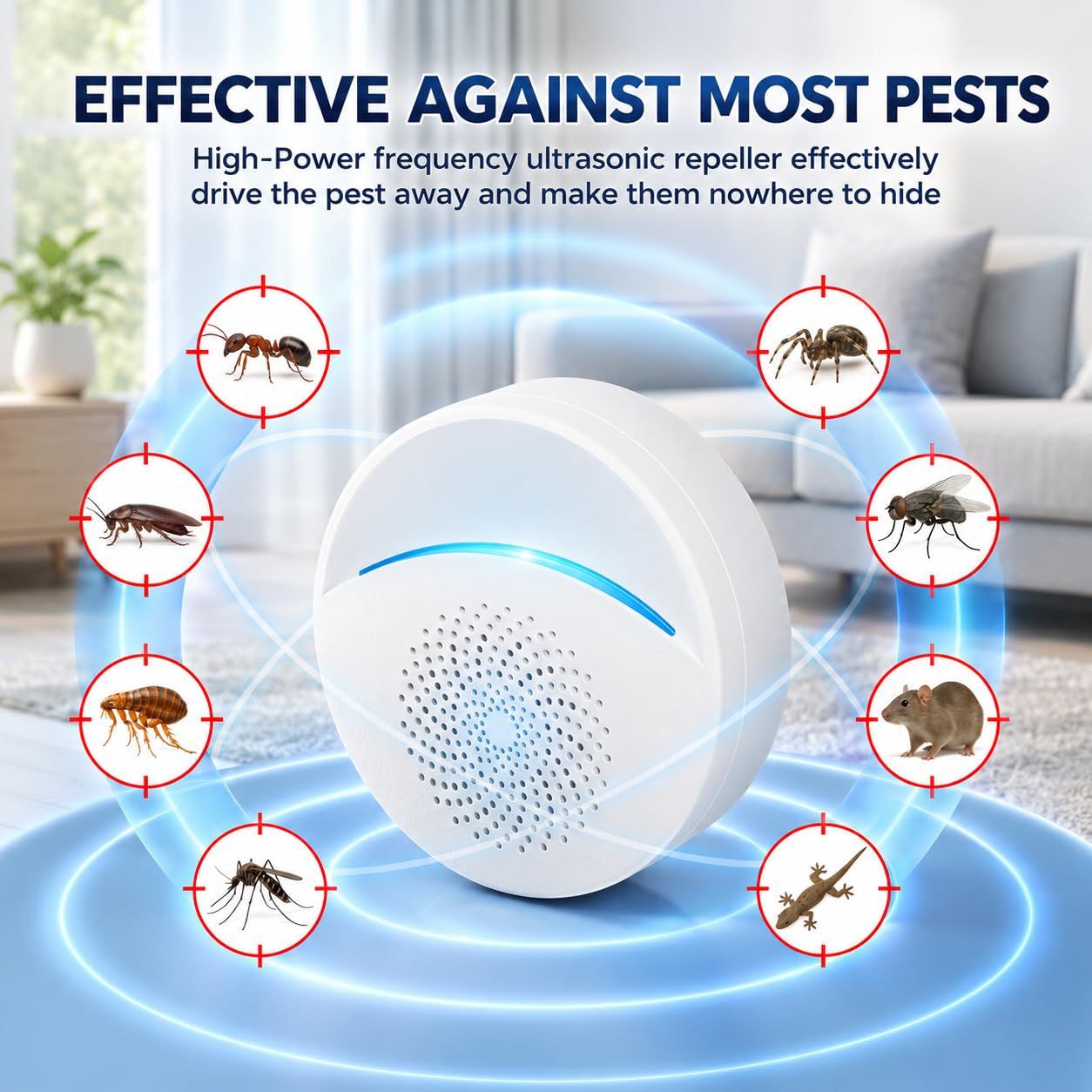 Repelente ultrasónico de insectos y plagas para interiores, repelente electrónico de control de enchufe para cucarachas, roedores, ratones, mosquitos, insectos, ratones, arañas, hormigas, 314 (paquete