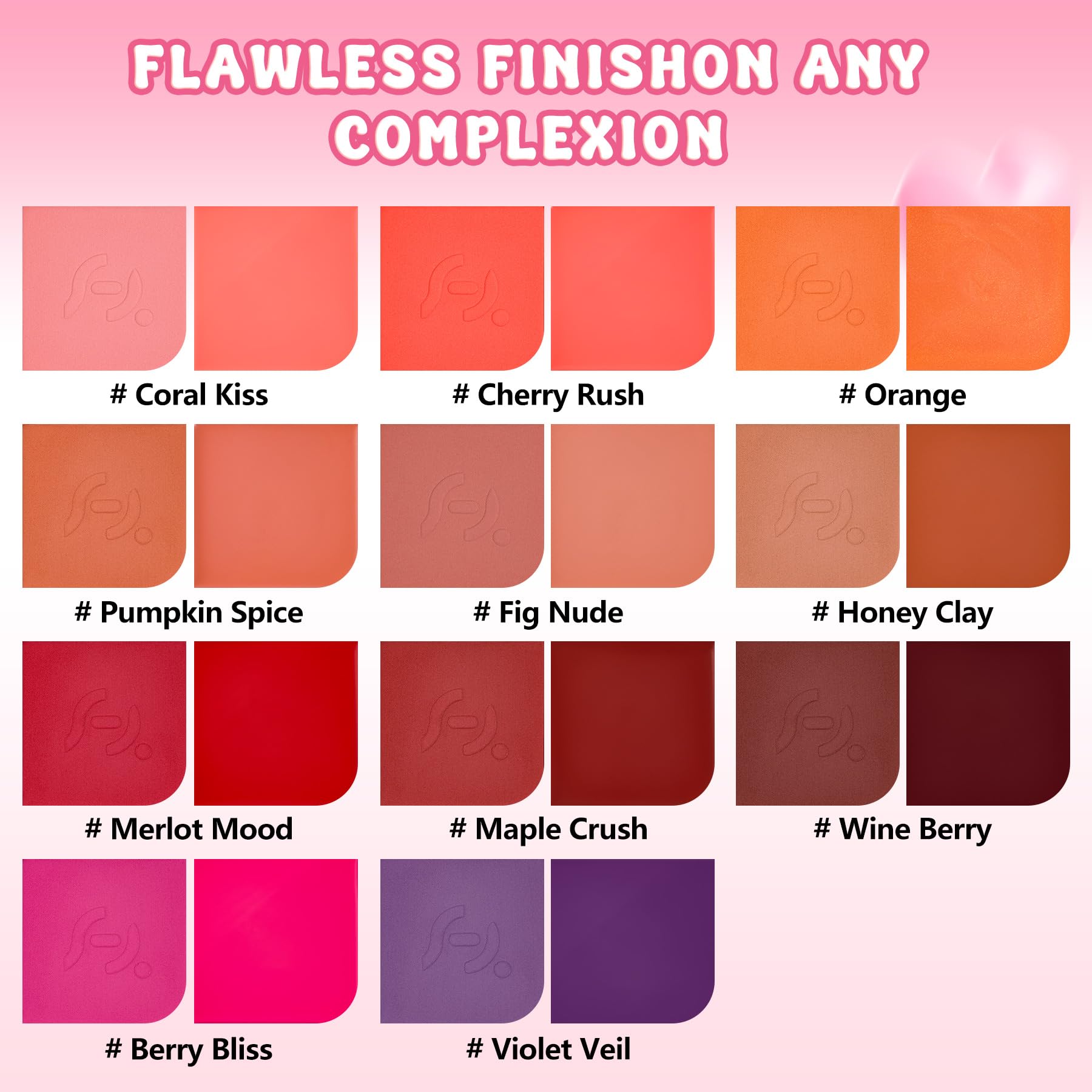 Lot de 2 blush crème en poudre Duo – Orange pour des tons de peau clairs à moyens, même teinte ensoleillée, durable, à construire, couleur naturelle éclatante pour les joues crème rosée + finition en