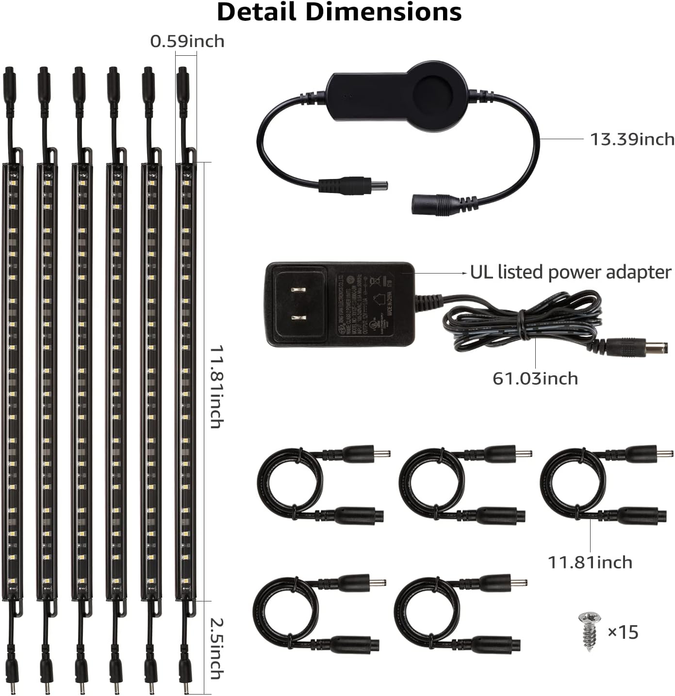 TORCHSTAR Voice Control Smart LED Safe Lighting Kit, (6) 12 Inch Dimmable Linkable Light Bars, Compatible with Alexa&Rocker Switch, 100-240V UL Power Adapter 900LM for Under Cabinet, 3000K Warm White