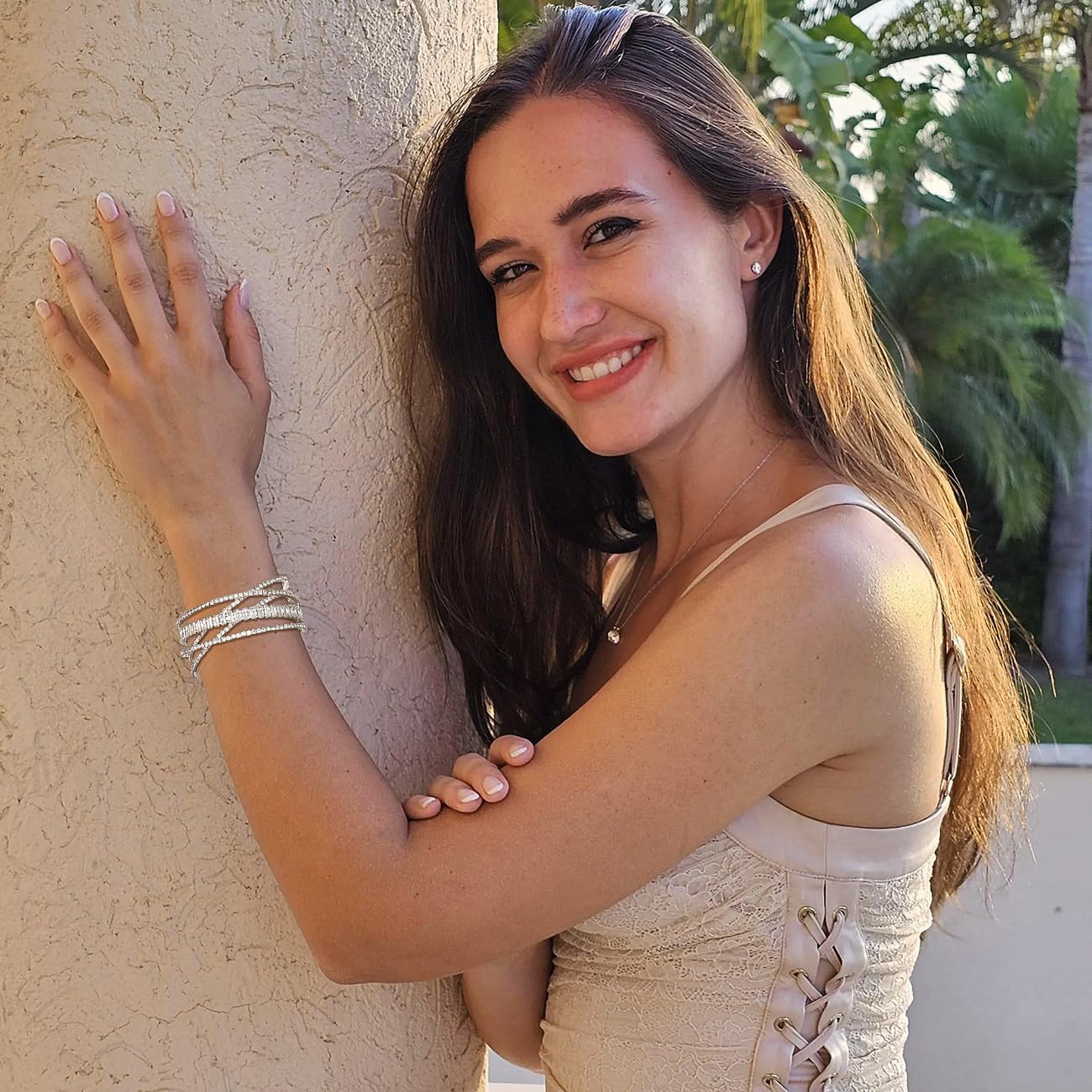 Suyi Rhinestone Cuff Bracelet Multilayer Crystal Bracelet Bride Bracelets for Women - Image 3