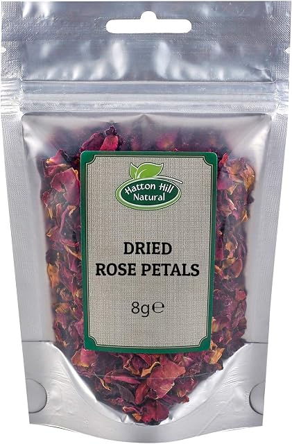 Dried Edible Rose Petals 8g by Hatton Hill | Pure, Red, Herbal Tea, Raw, DIY Body Care, Special Bath, Wedding Decoration and Potpourri, Perfect for Snack.
