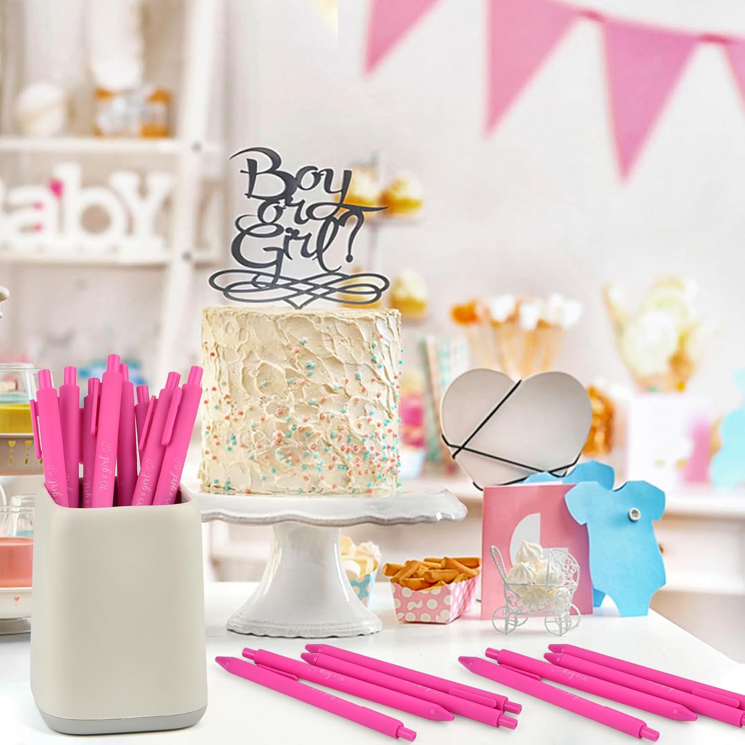 Mototo 120 Pcs Baby Shower Ballpoint Pen Baby Shower Party Favor Retractable Pink Ballpoint Pen with Black Ink for Guest Teacher Student Office School Writing Journal Party Supplies