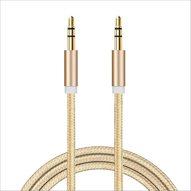 EgArt Audio Cable 3, 5mm Aux Cable Stereo Jack Cable Nylon Braided Aux to Aux Cable Lead for Car, Headphone, iPhone, iPad, Samsung, MP3, Smartphone, Tablet, Home Stereo, Laptop (Gold, 2 meter)