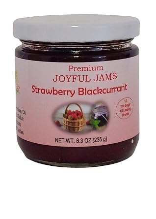 Gourmet Premium Strawberry Black Currant Jam, More Fruit Less Sugar, Great Gift, Amazing Flavor, Spreadable