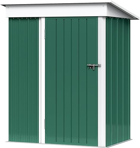 GUNJI Cobertizo de almacenamiento para exteriores de 5 x 3 pies, cobertizo de jardín de metal con puerta con cerradura exterior, cobertizo de