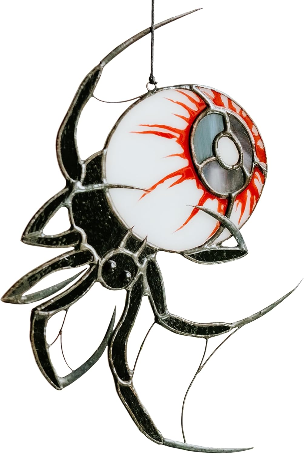 Spider with Eye Suncatcher – Handmade Goth Decor for Home – Halloween Stained Glass Adornment – Spooky Decor for Halloween Celebrations