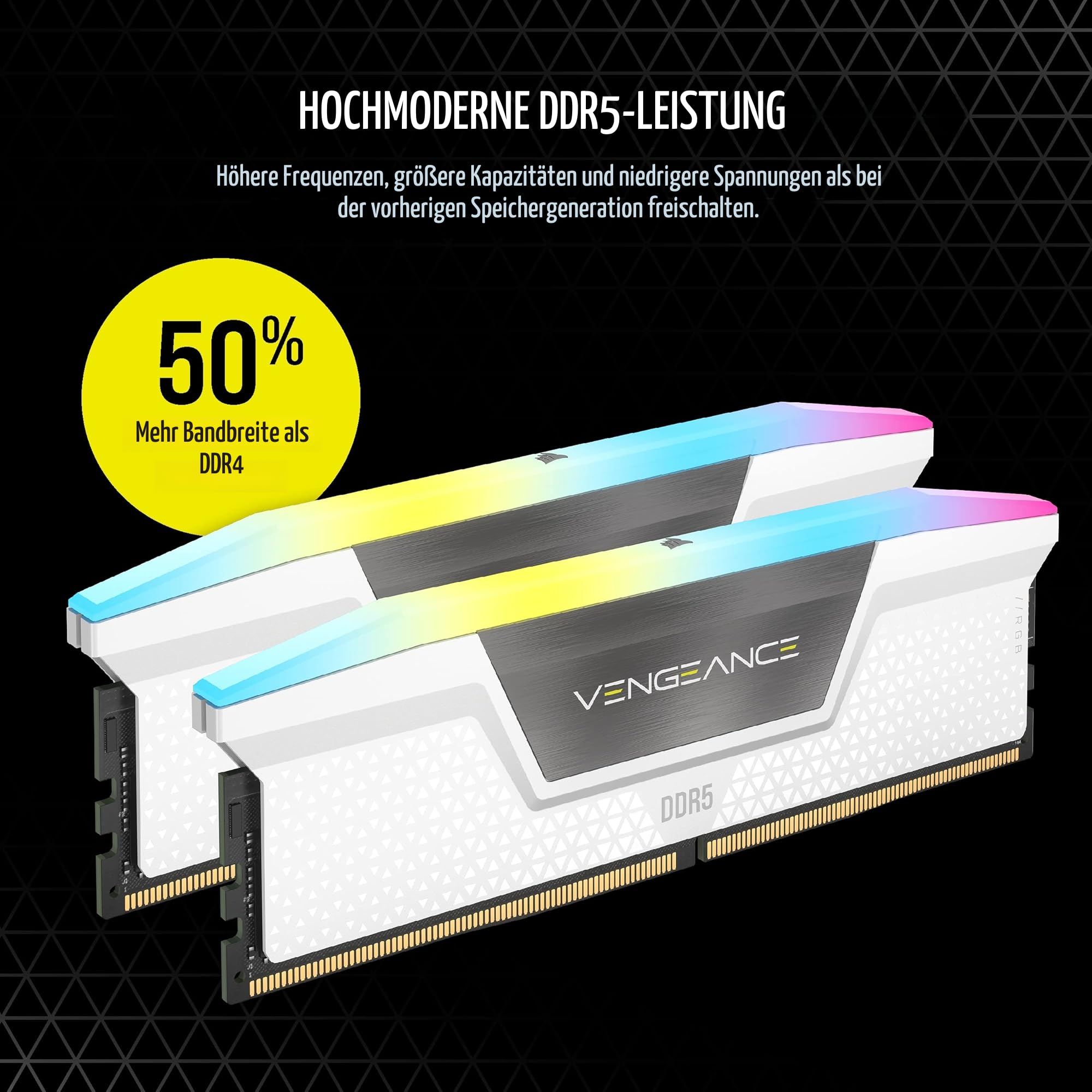 Corsair Vengeance RGB DDR5 RAM 32GB (2x16GB) 5200MHz - White - Dettaglio