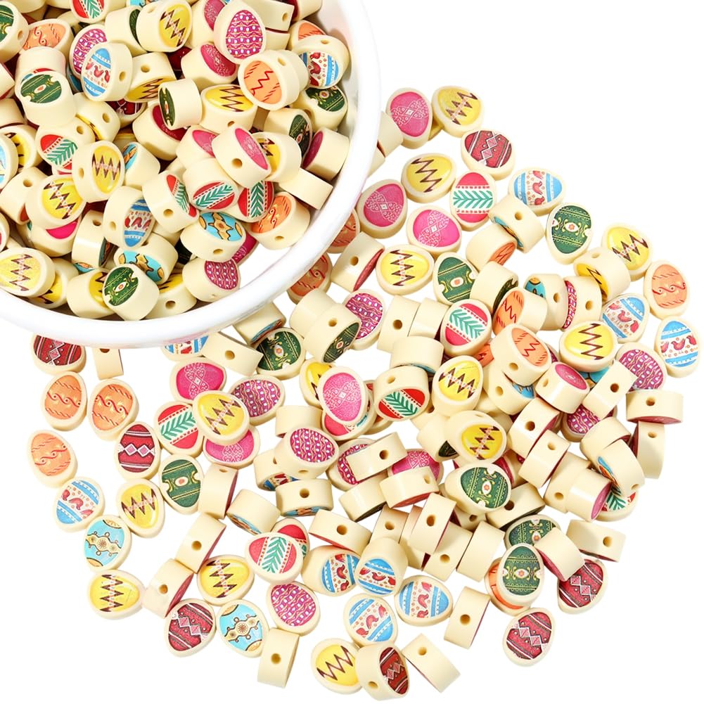 PONABEADIY 8MM Easter Egg Beads with Hole Polymer Clay Eggs Handmade Colorful Cute Flat Small Soft Charms Spacer Loose Bead Bulk for Jewellery Making Necklace Bracelet Home Decor Diy Crafts Supply โ image 1