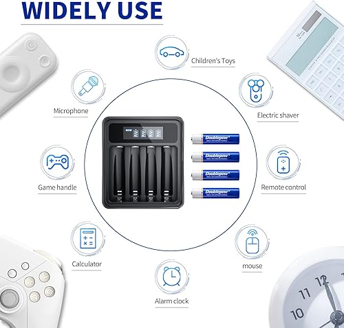 Miniatura 6 de Doublepow Baterías de litio AAA con cargador de batería LCD, baterías AAA de litio con cargador de batería individual de 4 ranuras, batería AAA